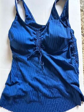 Blue Ribbed Tankini with Front Tie Detail